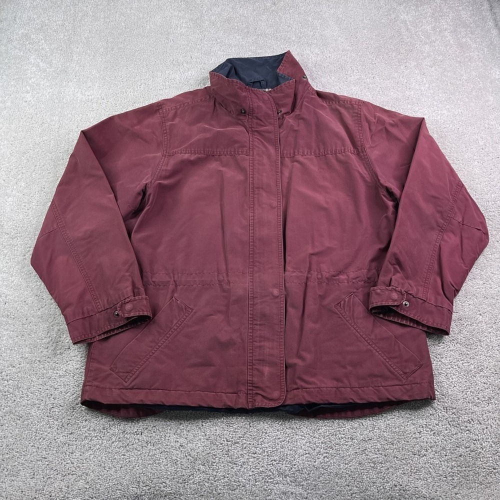 Eddie Bauer Jacket Womens Large Red Maroon Wool Blanket Lined Full Zip Barn Coat